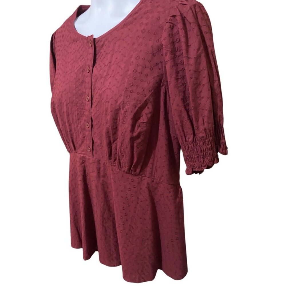 Lane Bryant Short Sleeve Embroidered Eyelet Burgundy Babydoll Top Plus Size 16 - Picture 5 of 12